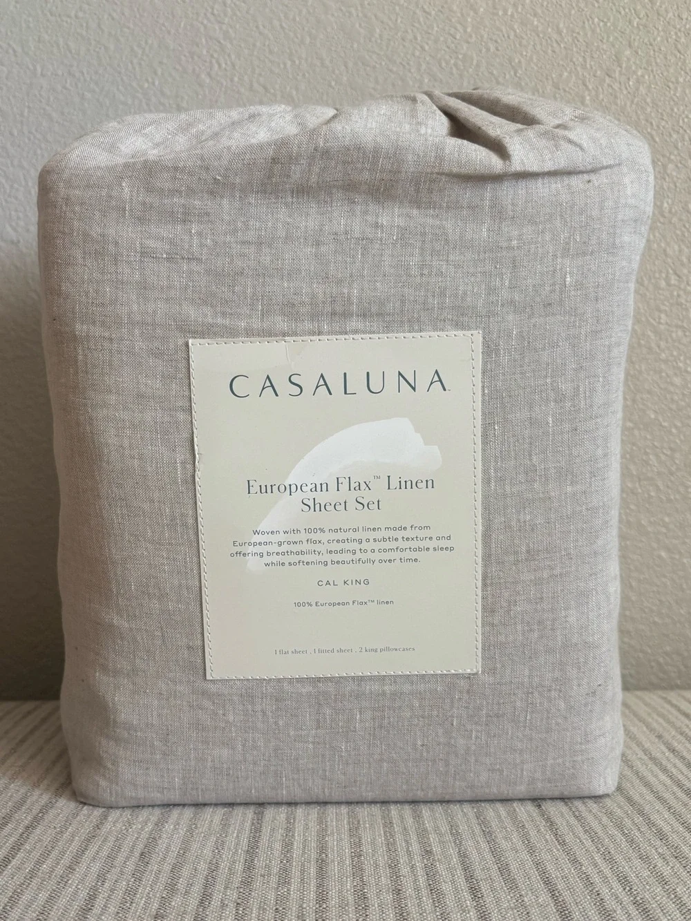 NWT California King 100% Linen Sheet Set Natural - Casaluna